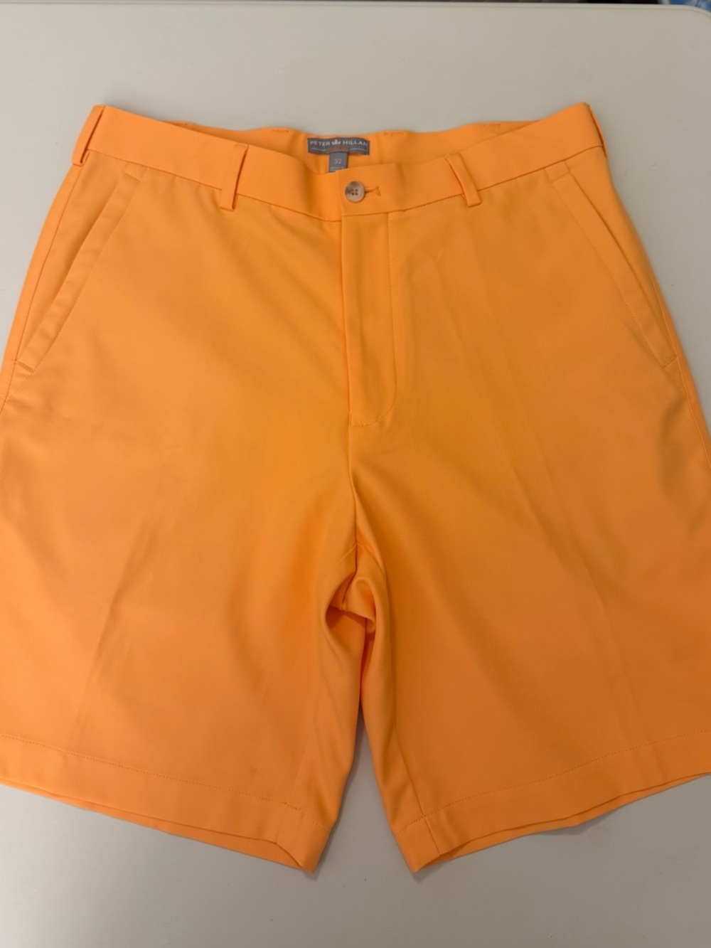 Peter Millar Men's Bright Orange Flat-Front Performance Shorts